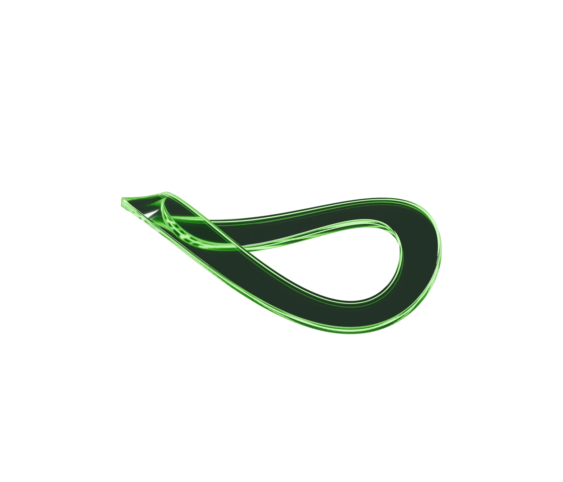 Continuous ribbon sculpted in luminous green glass