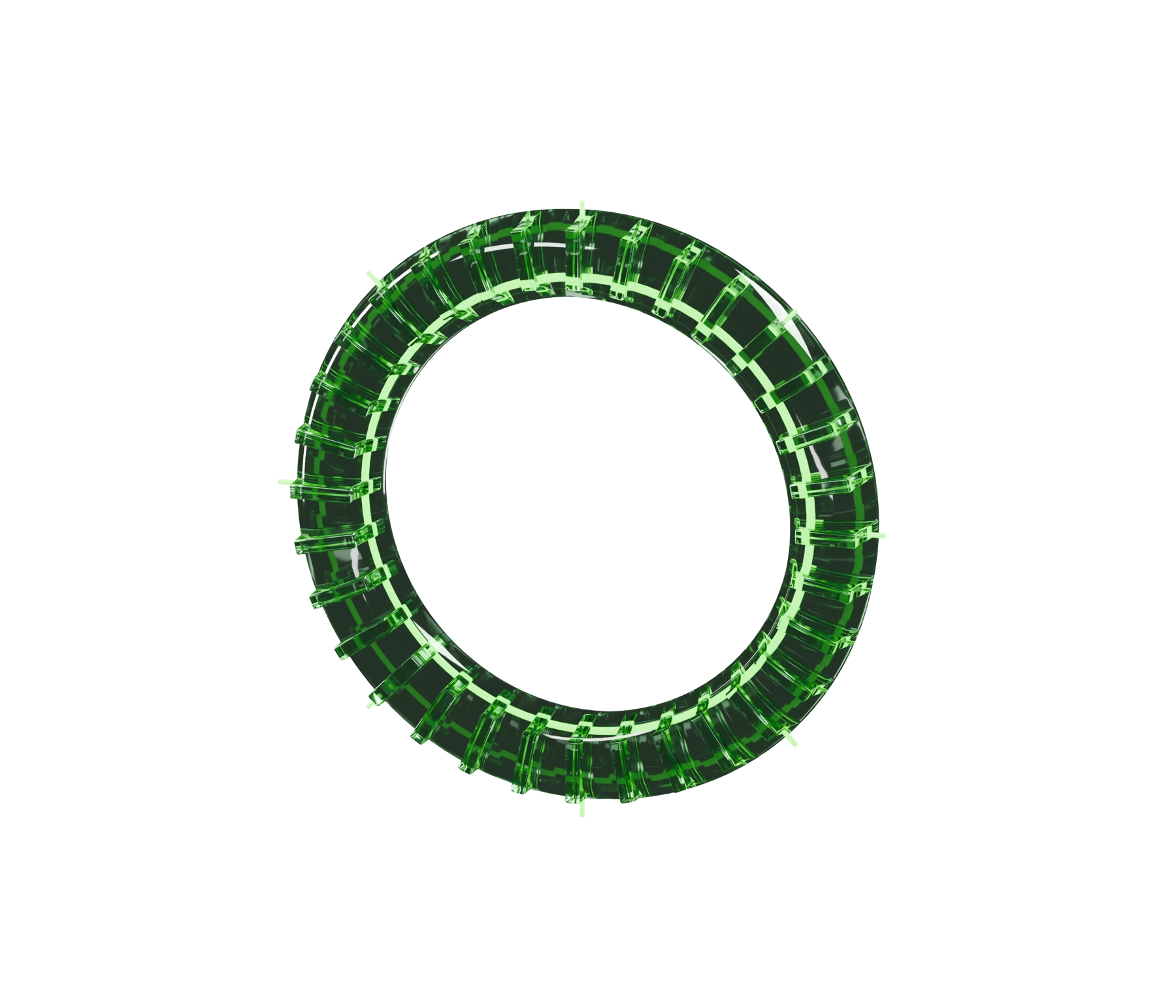 Precision optical lens with a polished green glass ring and finely detailed outer housing